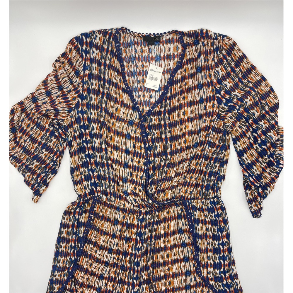 Versona Women Ice Tropical Mock Orange Blouse L NWT #C520